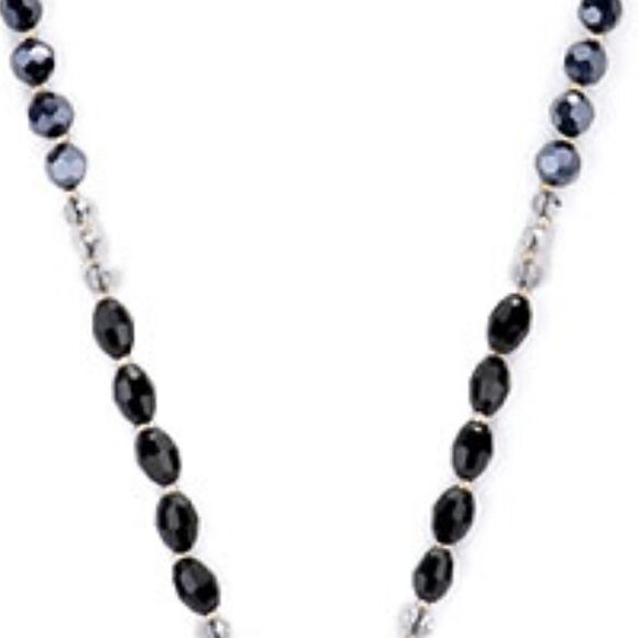 Multi Beaded Teardrop Black Stone Pendant Long Necklace - Picture 4 of 7